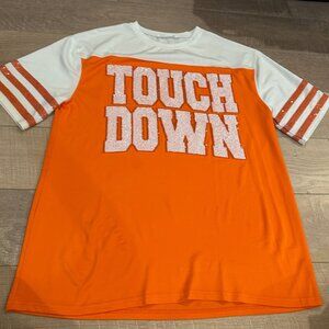 Touchdown Orange & White Sequined Graphic T-Shirt Short Sleeve Altar'd State S